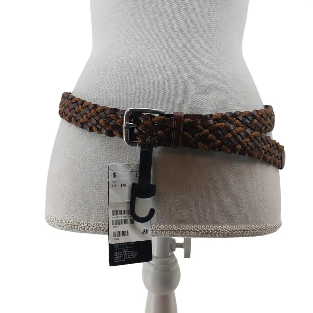 H&M Womens Small Medium Braided Woven Faux Leather Ribbon Italy